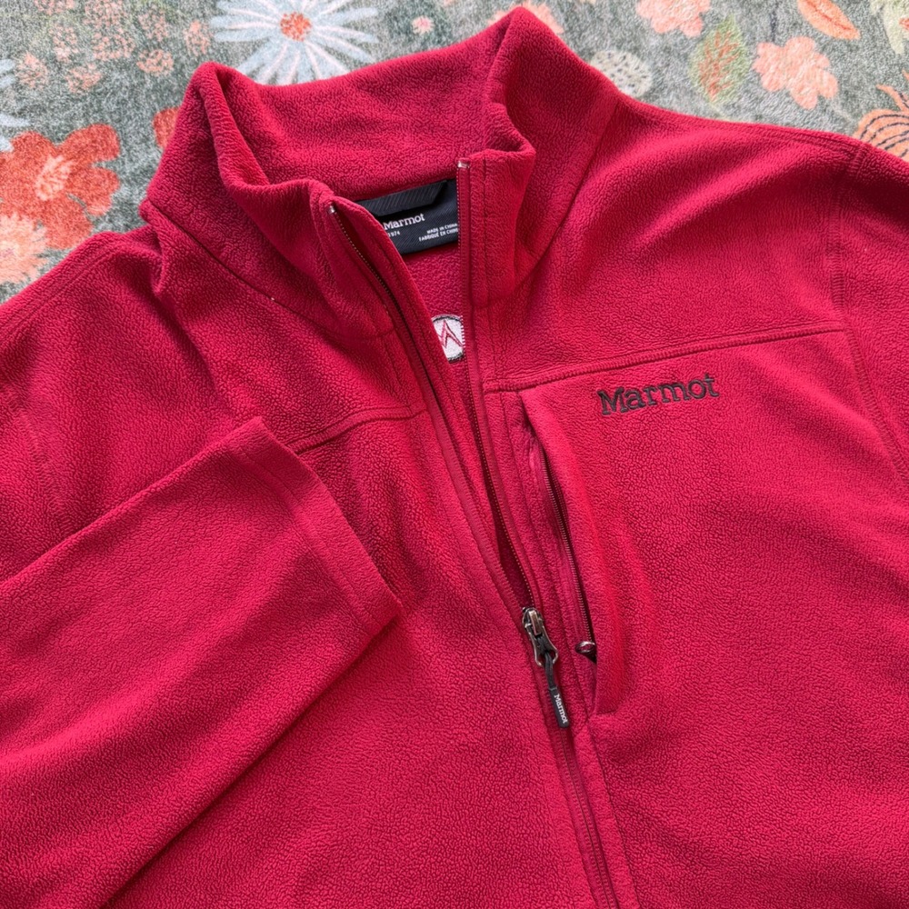 Marmot Polartec Fleece Jacket Mens Large Red Full Zip Outdoor Hiking‎ Sweater